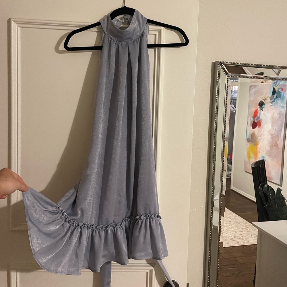 High neck blue gray dress
